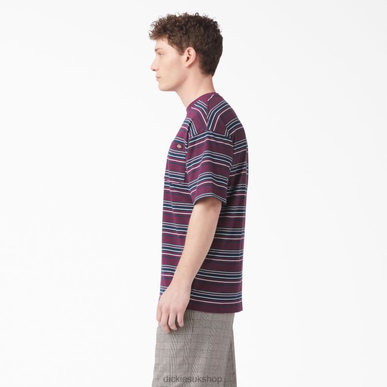 Relaxed Fit Striped Pocket T-Shirt Men Dickies Grape Wine Stripe (GSW) 88T84746 Apparel
