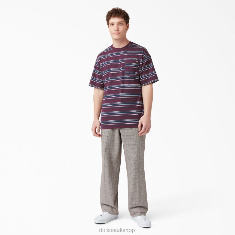 Relaxed Fit Striped Pocket T-Shirt Men Dickies Grape Wine Stripe (GSW) 88T84746 Apparel