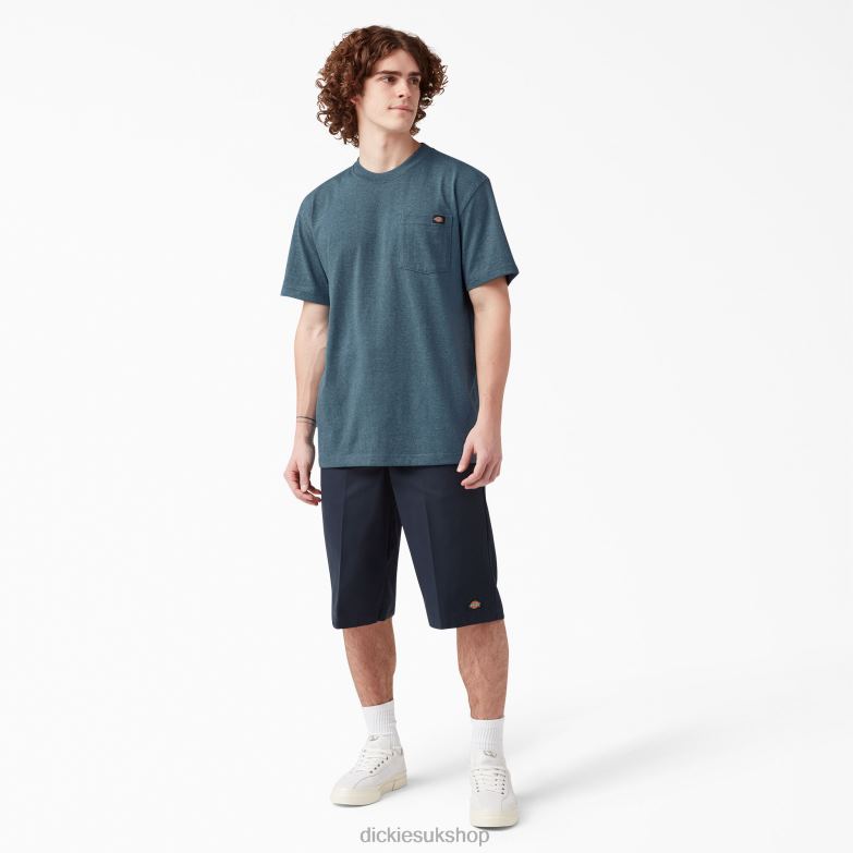 Short Sleeve Heavyweight Heathered T-Shirt Men Dickies Baltic Blue (BUD) 88T84525 Apparel