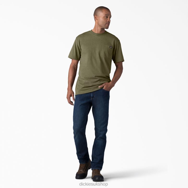 Short Sleeve Heavyweight Heathered T-Shirt Men Dickies Military Green Heather (MLD) 88T84533 Apparel