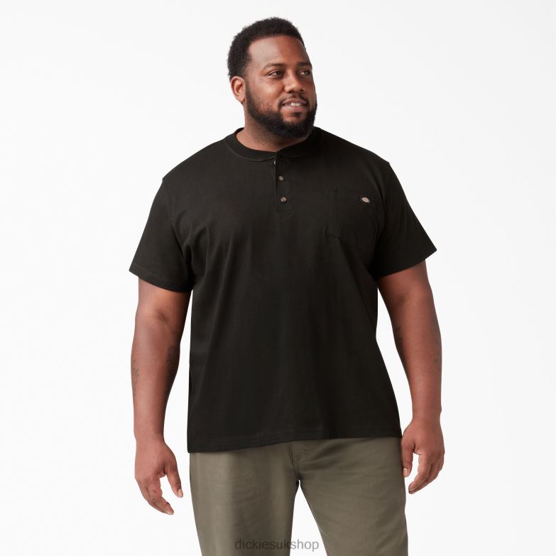 Short Sleeve Heavyweight Henley T-Shirt Men Dickies Black (BK) 88T84635 Apparel