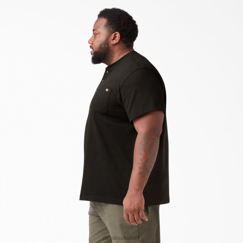 Short Sleeve Heavyweight Henley T-Shirt Men Dickies Black (BK) 88T84635 Apparel