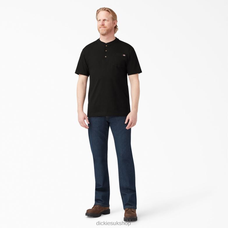 Short Sleeve Heavyweight Henley T-Shirt Men Dickies Black (BK) 88T84635 Apparel