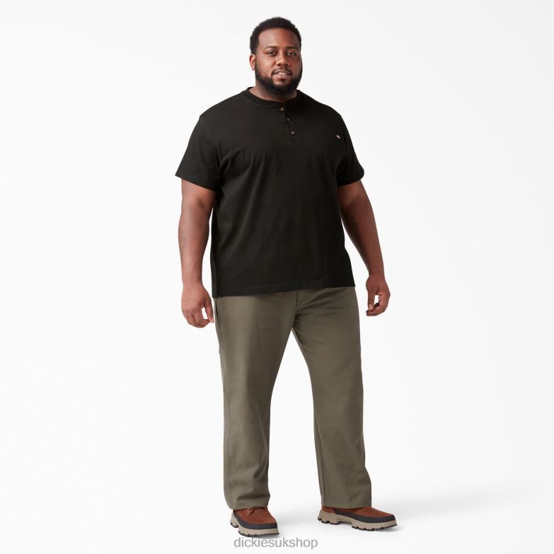 Short Sleeve Heavyweight Henley T-Shirt Men Dickies Black (BK) 88T84635 Apparel