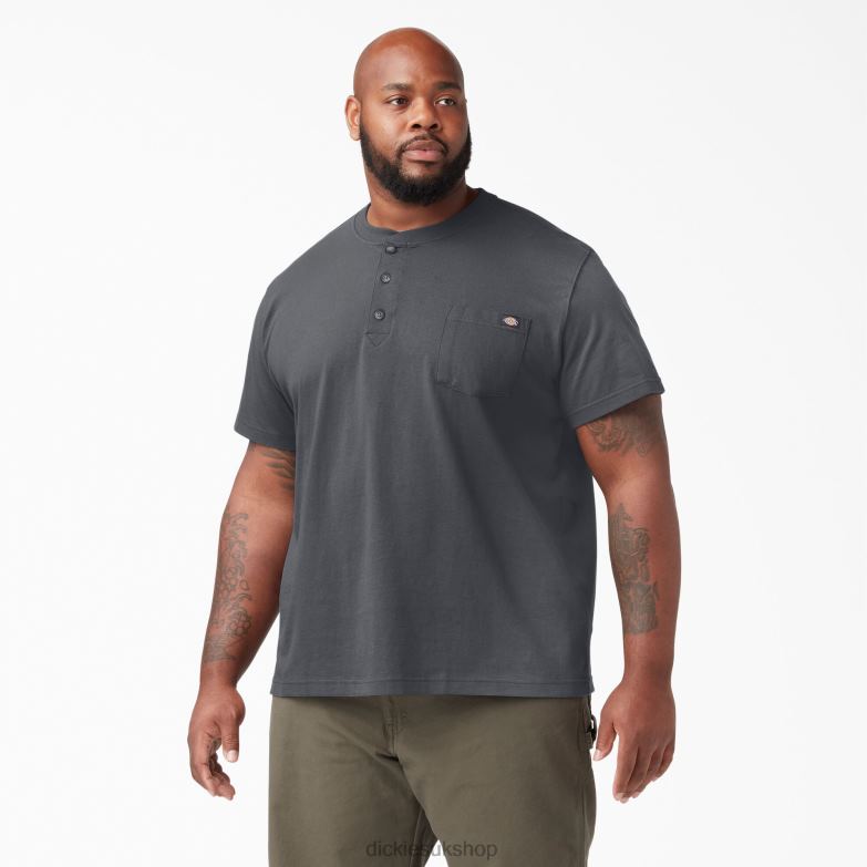 Short Sleeve Heavyweight Henley T-Shirt Men Dickies Charcoal Gray (CH) 88T84636 Apparel
