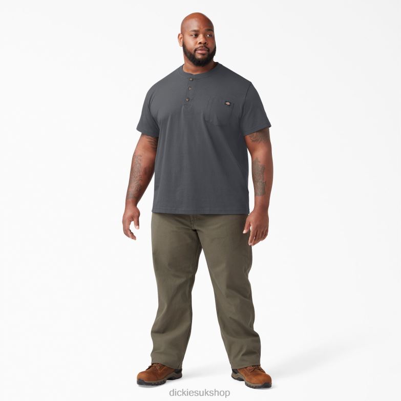 Short Sleeve Heavyweight Henley T-Shirt Men Dickies Charcoal Gray (CH) 88T84636 Apparel