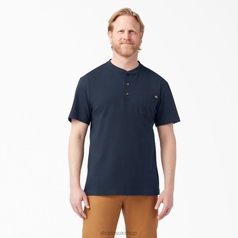 Short Sleeve Heavyweight Henley T-Shirt Men Dickies Dark Navy (DN) 88T84637 Apparel