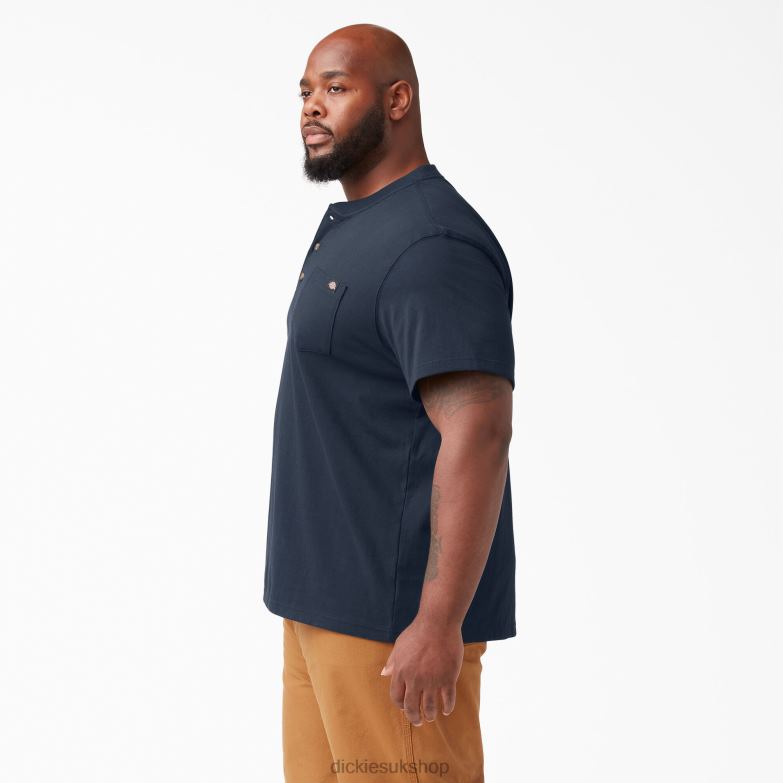 Short Sleeve Heavyweight Henley T-Shirt Men Dickies Dark Navy (DN) 88T84637 Apparel