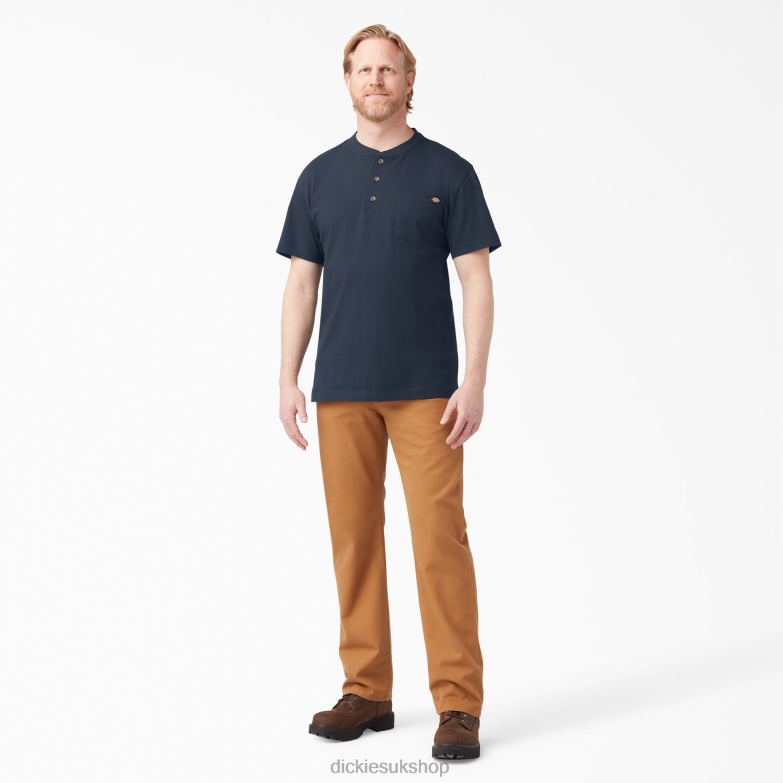 Short Sleeve Heavyweight Henley T-Shirt Men Dickies Dark Navy (DN) 88T84637 Apparel