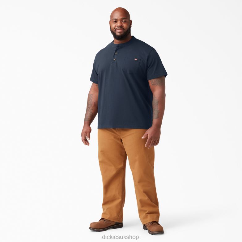 Short Sleeve Heavyweight Henley T-Shirt Men Dickies Dark Navy (DN) 88T84637 Apparel
