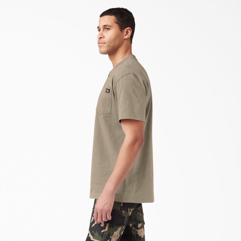 Short Sleeve Heavyweight Henley T-Shirt Men Dickies Desert Sand (DS) 88T84638 Apparel