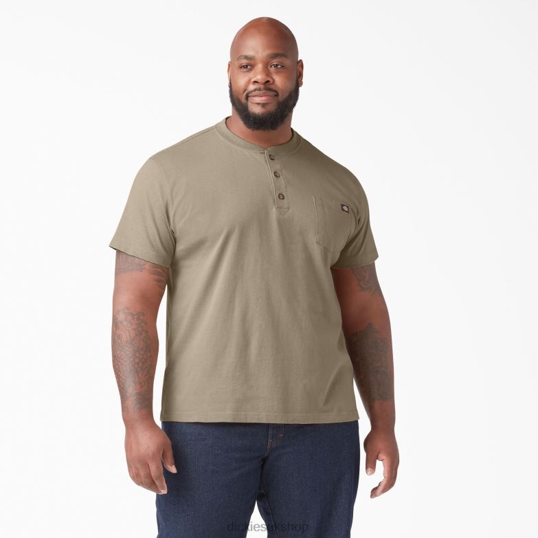 Short Sleeve Heavyweight Henley T-Shirt Men Dickies Desert Sand (DS) 88T84638 Apparel