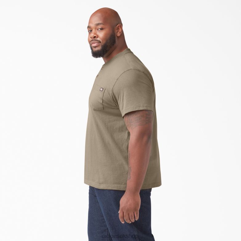 Short Sleeve Heavyweight Henley T-Shirt Men Dickies Desert Sand (DS) 88T84638 Apparel