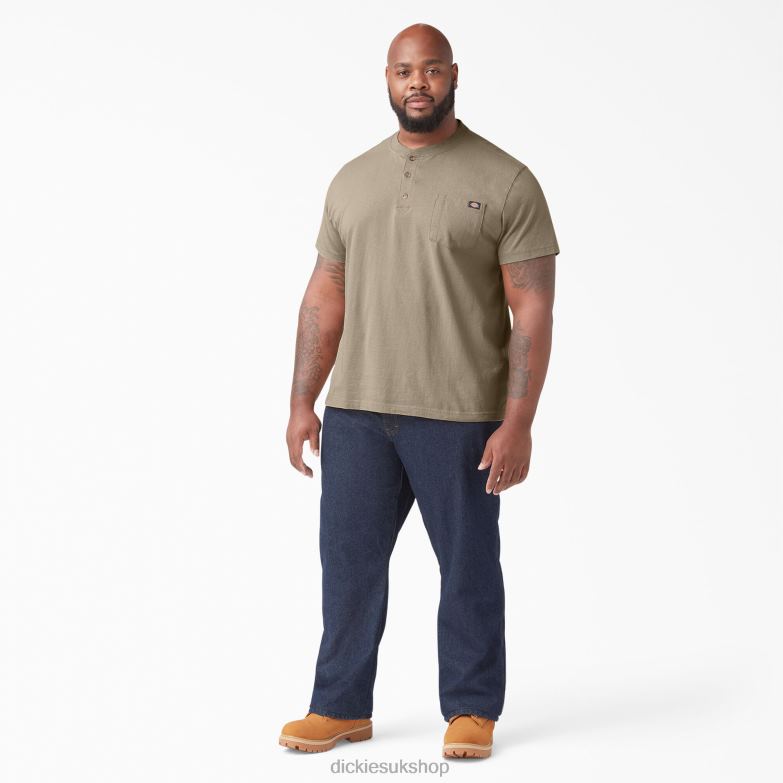 Short Sleeve Heavyweight Henley T-Shirt Men Dickies Desert Sand (DS) 88T84638 Apparel
