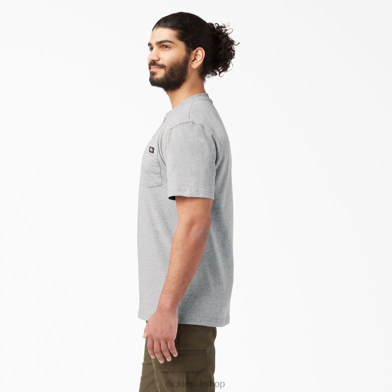 Short Sleeve Heavyweight Henley T-Shirt Men Dickies Heather Gray (HG) 88T84639 Apparel