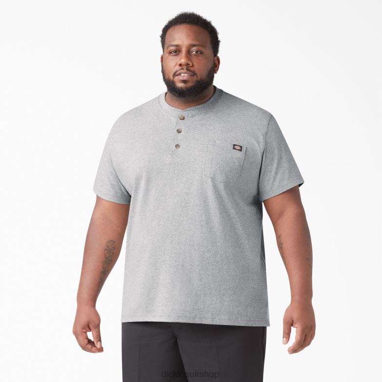 Short Sleeve Heavyweight Henley T-Shirt Men Dickies Heather Gray (HG) 88T84639 Apparel