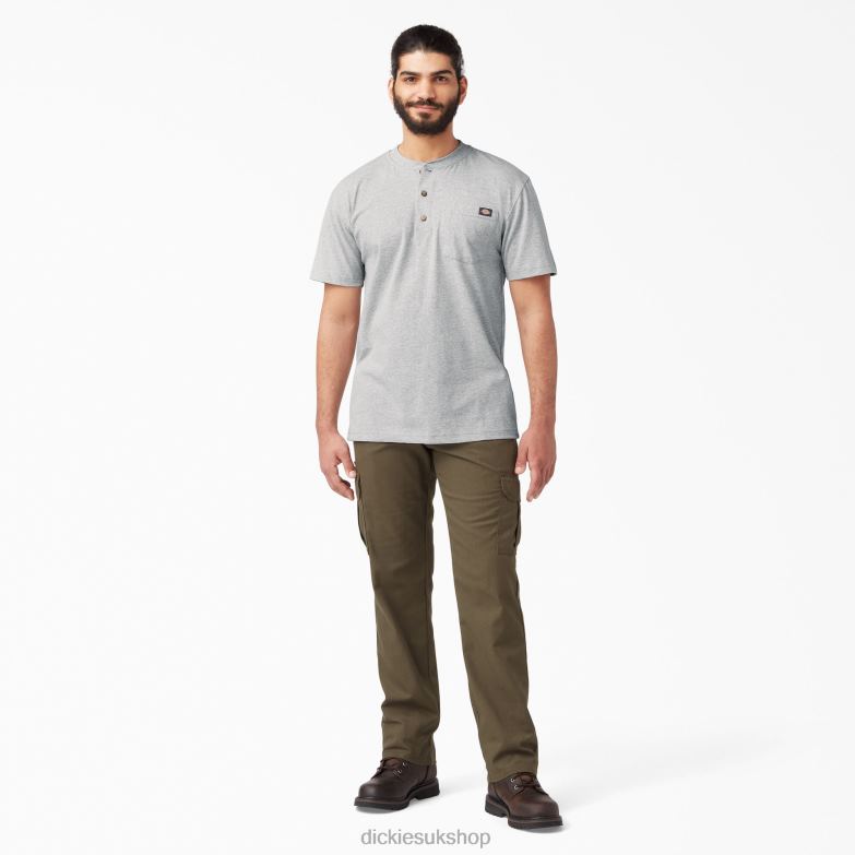 Short Sleeve Heavyweight Henley T-Shirt Men Dickies Heather Gray (HG) 88T84639 Apparel