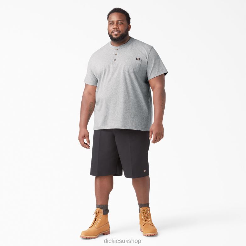 Short Sleeve Heavyweight Henley T-Shirt Men Dickies Heather Gray (HG) 88T84639 Apparel