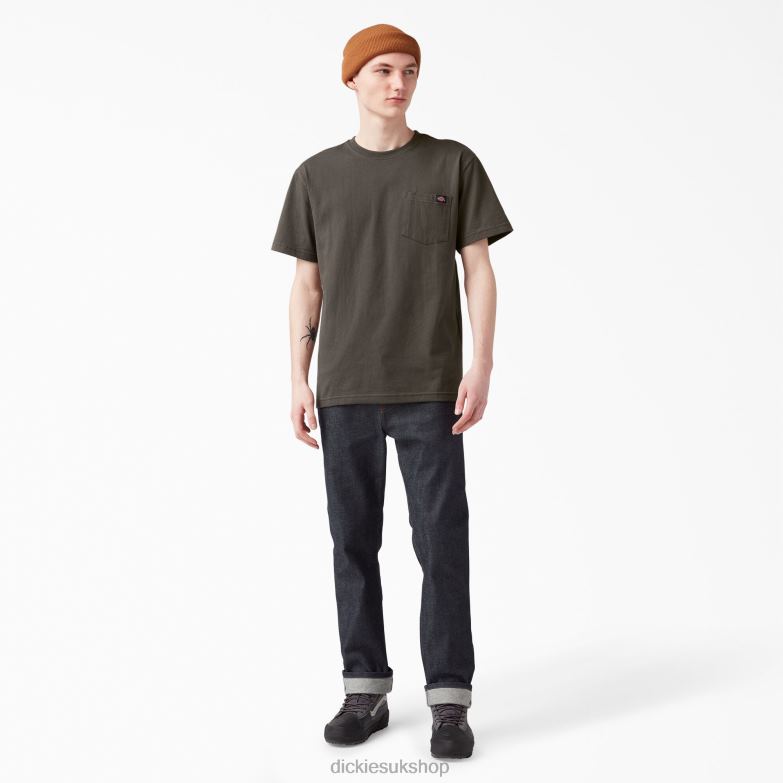 Short Sleeve Heavyweight T-Shirt Men Dickies Black Olive (BV) 88T84508 Apparel