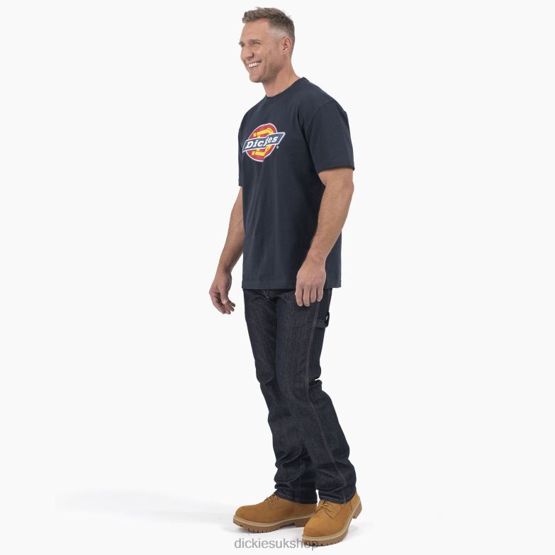 Short Sleeve Tri-Color Logo Graphic T-Shirt Men Dickies Dark Navy (DN) 88T84709 Apparel