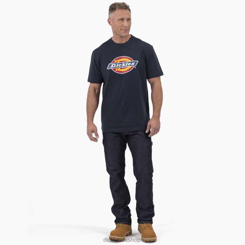 Short Sleeve Tri-Color Logo Graphic T-Shirt Men Dickies Dark Navy (DN) 88T84709 Apparel