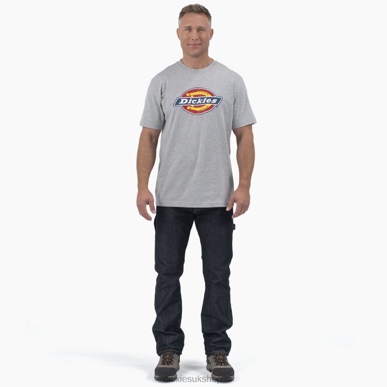 Short Sleeve Tri-Color Logo Graphic T-Shirt Men Dickies Heather Gray (HG) 88T84711 Apparel