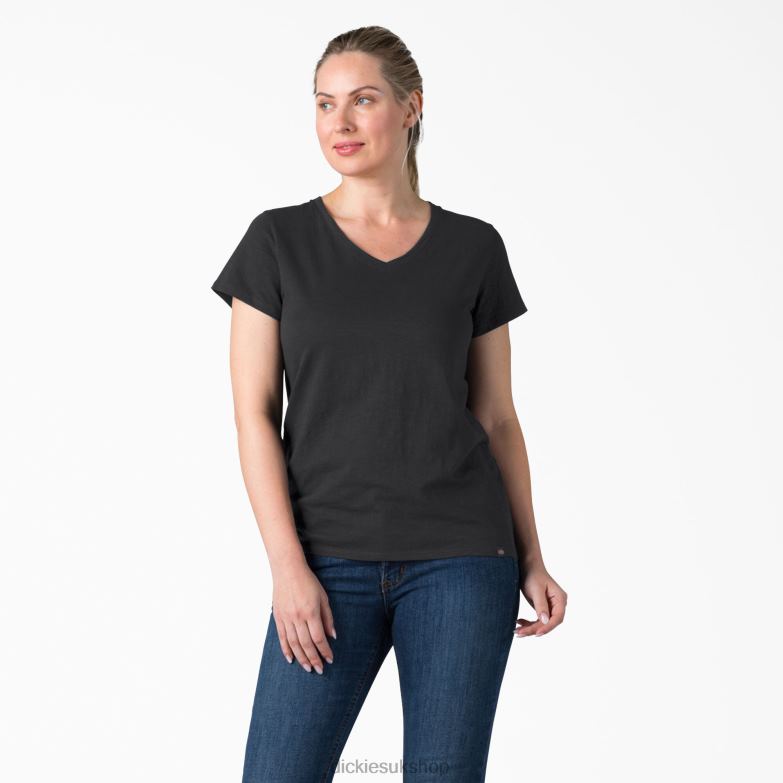 Short Sleeve V-Neck T-Shirt Women Dickies Black (KBK) 88T842065 Apparel