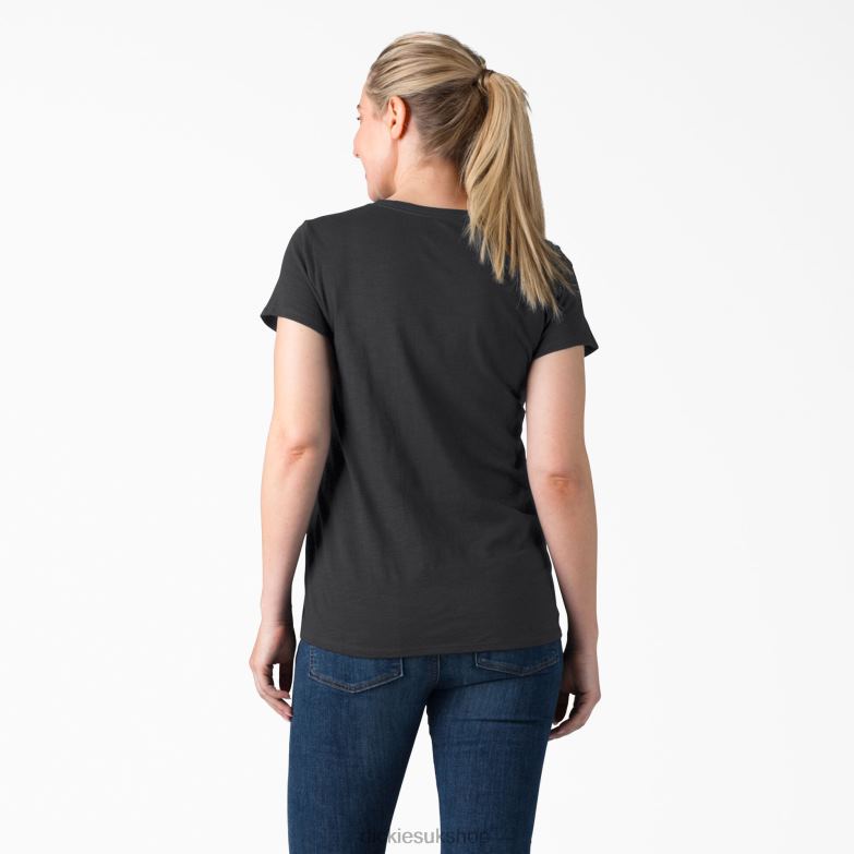 Short Sleeve V-Neck T-Shirt Women Dickies Black (KBK) 88T842065 Apparel