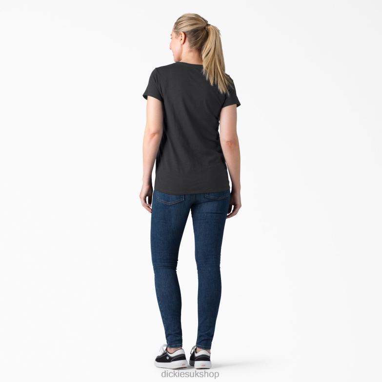 Short Sleeve V-Neck T-Shirt Women Dickies Black (KBK) 88T842065 Apparel