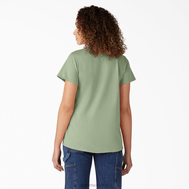 Short Sleeve V-Neck T-Shirt Women Dickies Celadon Green (C2G) 88T842060 Apparel