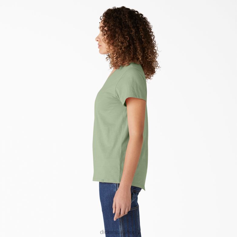 Short Sleeve V-Neck T-Shirt Women Dickies Celadon Green (C2G) 88T842060 Apparel