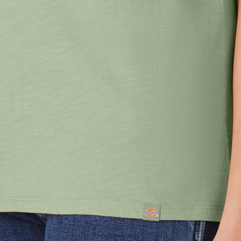 Short Sleeve V-Neck T-Shirt Women Dickies Celadon Green (C2G) 88T842060 Apparel