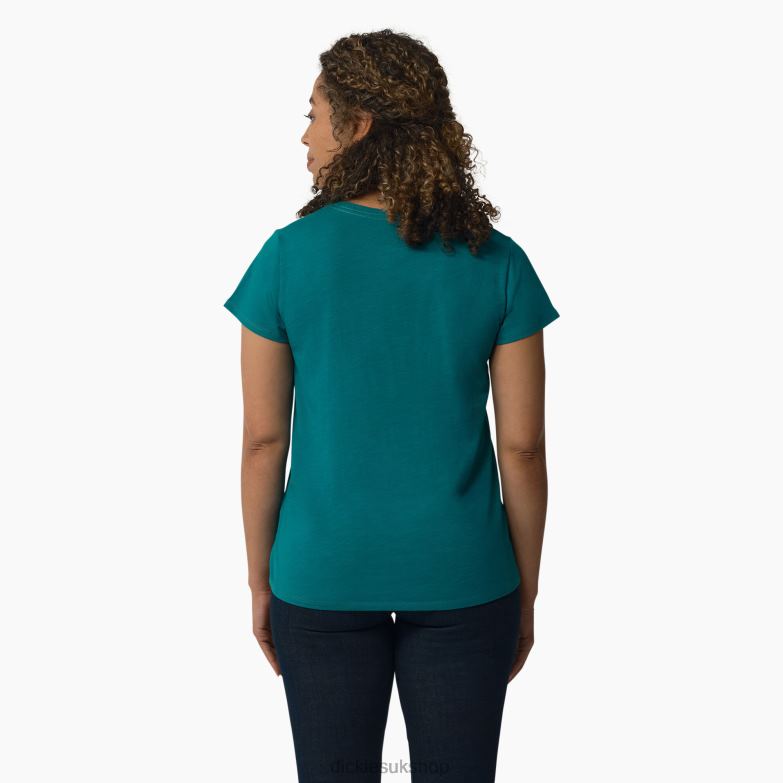 Short Sleeve V-Neck T-Shirt Women Dickies Deep Lake (DL2) 88T842062 Apparel