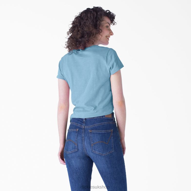 Short Sleeve V-Neck T-Shirt Women Dickies Dusty Blue (DL) 88T842061 Apparel