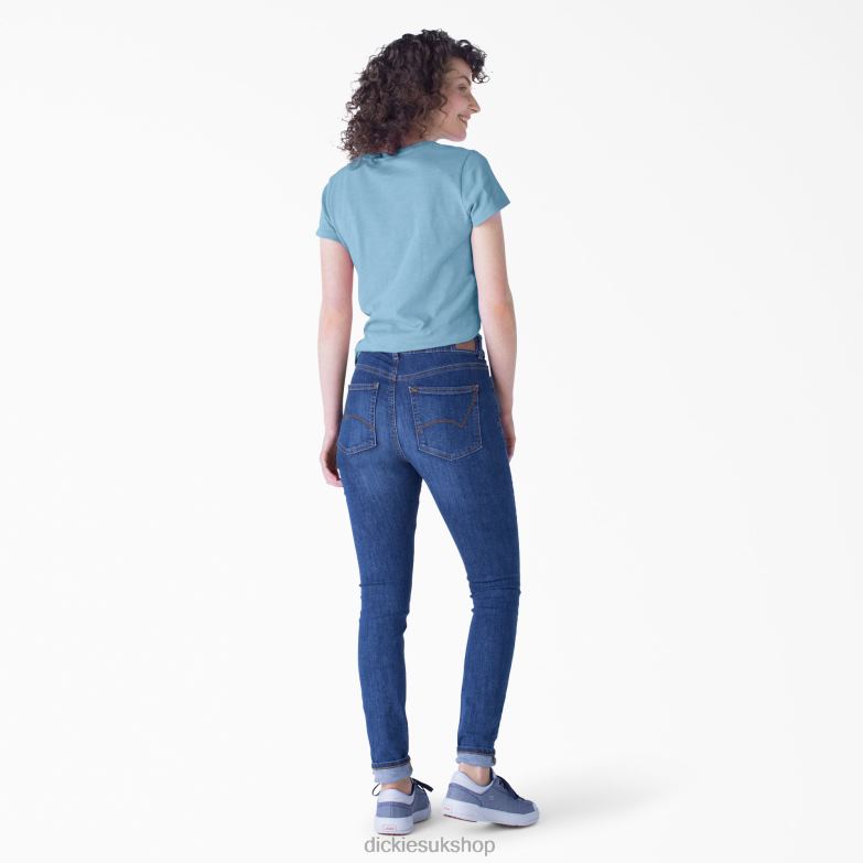 Short Sleeve V-Neck T-Shirt Women Dickies Dusty Blue (DL) 88T842061 Apparel