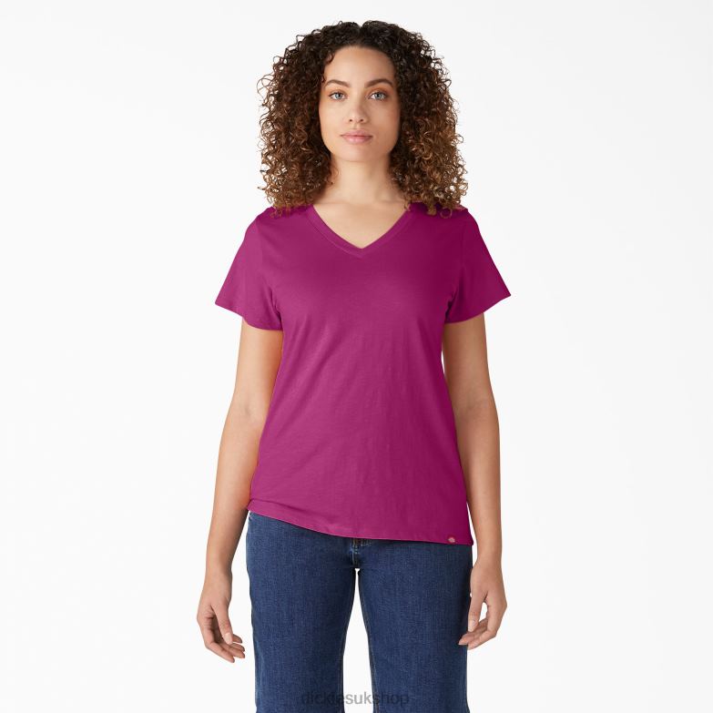 Short Sleeve V-Neck T-Shirt Women Dickies Festival Fuchsia (F2F) 88T842063 Apparel