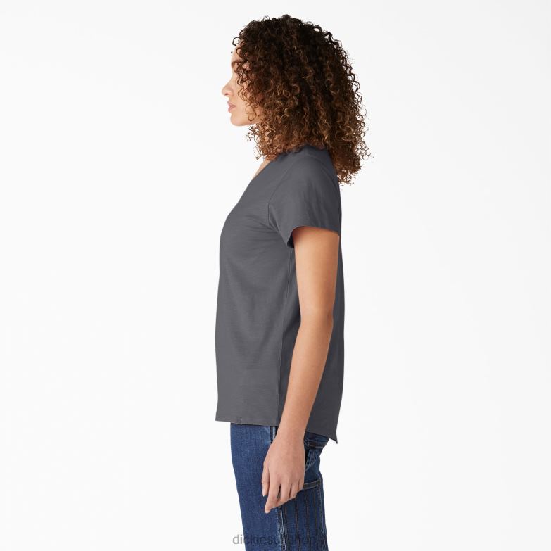 Short Sleeve V-Neck T-Shirt Women Dickies Graphite Gray (GA) 88T842064 Apparel