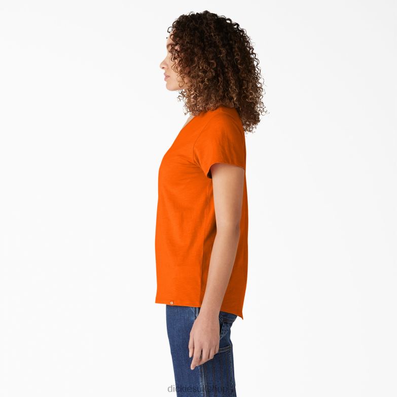 Short Sleeve V-Neck T-Shirt Women Dickies Scarlet Ibis (S2S) 88T842066 Apparel