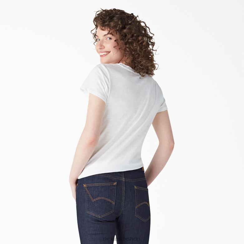 Short Sleeve V-Neck T-Shirt Women Dickies White (WH) 88T842068 Apparel