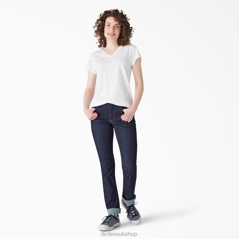 Short Sleeve V-Neck T-Shirt Women Dickies White (WH) 88T842068 Apparel