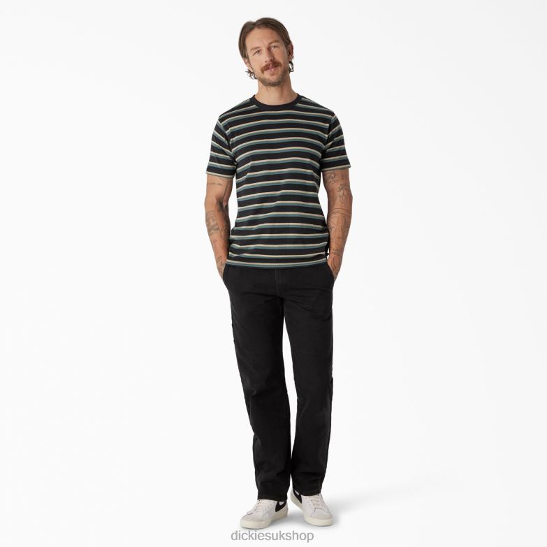 Skateboarding Striped T-Shirt Men Dickies Black/Lincoln Green Stripe (KSG) 88T84771 Apparel