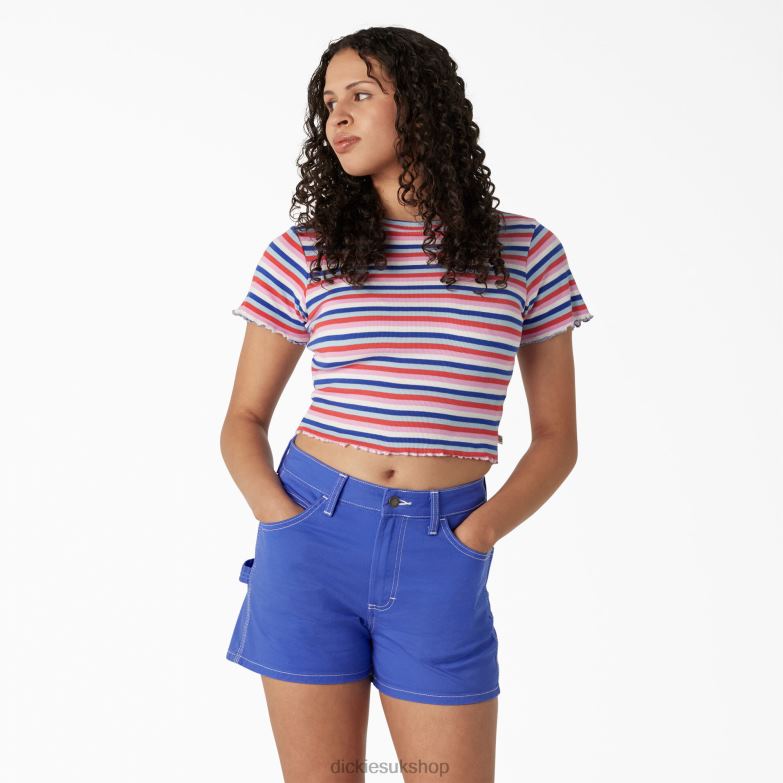 Striped Cropped Baby T-Shirt Women Dickies Blue Explorer Stripe (UXS) 88T842079 Apparel