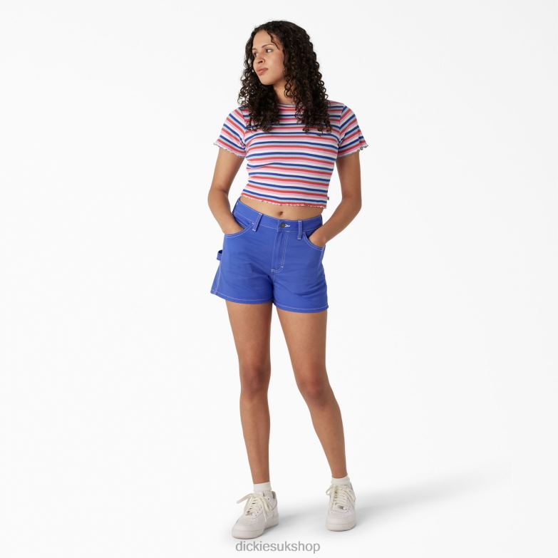 Striped Cropped Baby T-Shirt Women Dickies Blue Explorer Stripe (UXS) 88T842079 Apparel