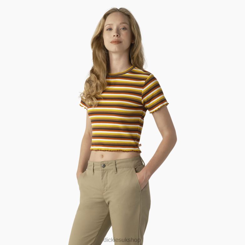 Striped Cropped Baby T-Shirt Women Dickies Ginger Honey Baby Stripe (GSN) 88T842076 Apparel