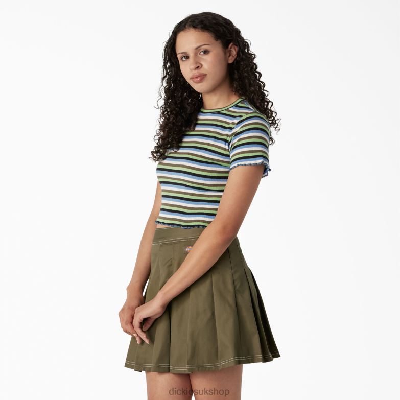 Striped Cropped Baby T-Shirt Women Dickies Mint/Military Explorer Stripe (NTS) 88T842077 Apparel