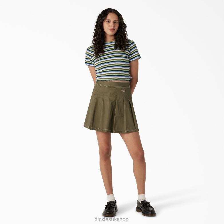 Striped Cropped Baby T-Shirt Women Dickies Mint/Military Explorer Stripe (NTS) 88T842077 Apparel