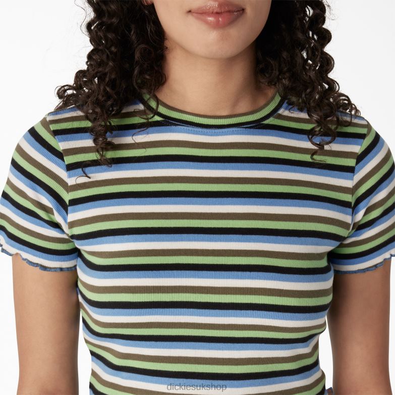 Striped Cropped Baby T-Shirt Women Dickies Mint/Military Explorer Stripe (NTS) 88T842077 Apparel