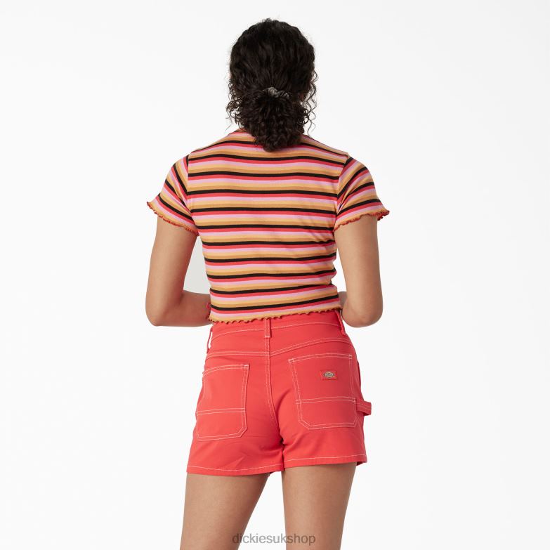 Striped Cropped Baby T-Shirt Women Dickies Orange Explorer Stripe (AXS) 88T842075 Apparel
