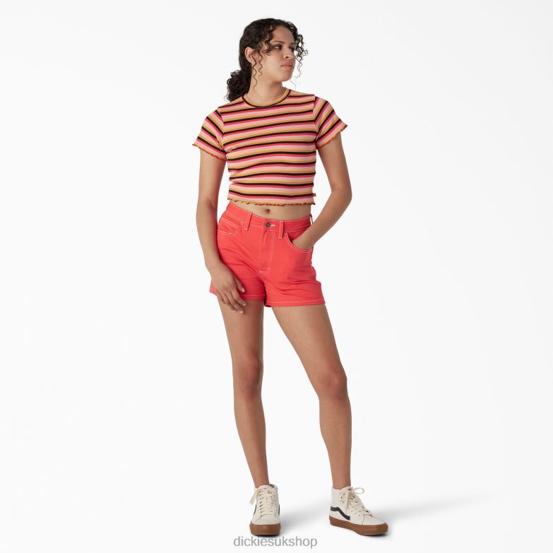 Striped Cropped Baby T-Shirt Women Dickies Orange Explorer Stripe (AXS) 88T842075 Apparel