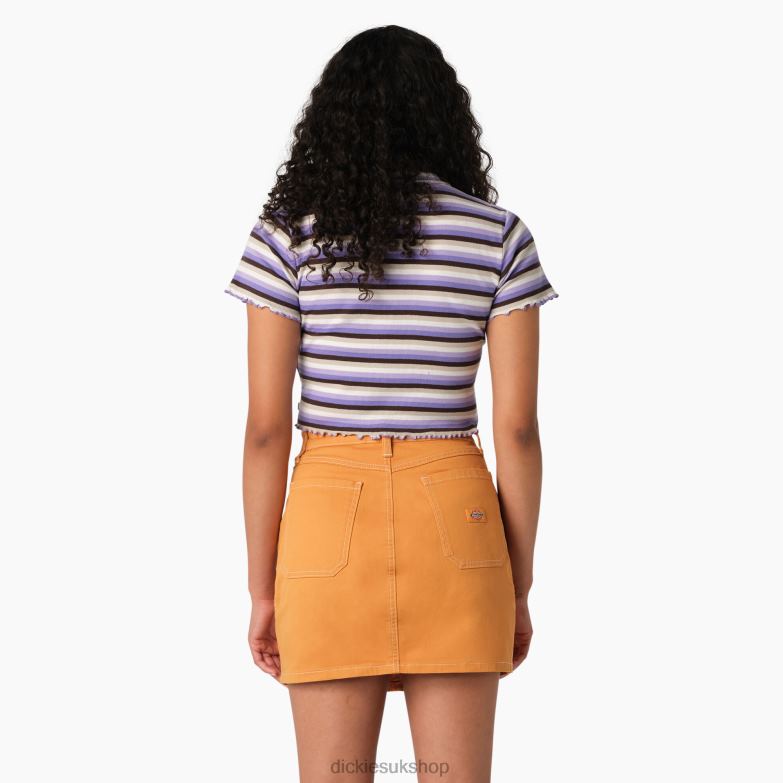Striped Cropped Baby T-Shirt Women Dickies Purple Rose Explorer Stripe (PXS) 88T842078 Apparel